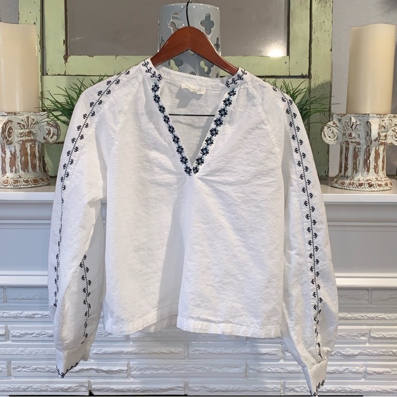 Treasure & Bond White V-Neck Boho Embroidered Long Sleeve Top Size M - Picture 1 of 7